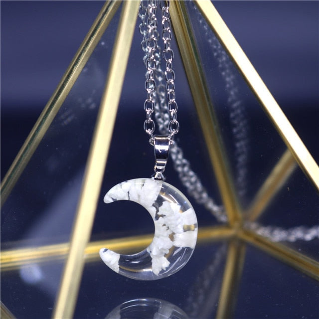 Chic Transparent Resin Rould Ball Moon Pendant Necklace