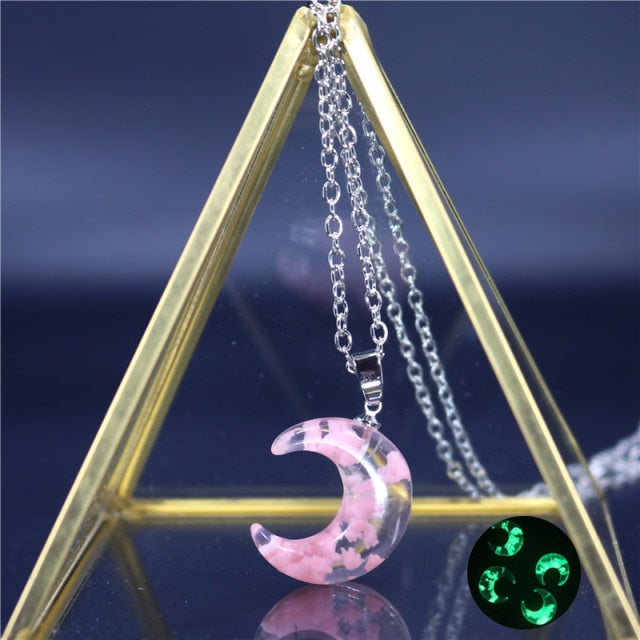 Chic Transparent Resin Rould Ball Moon Pendant Necklace