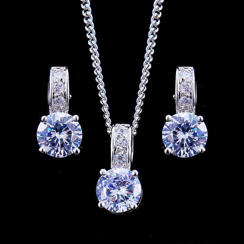 Cubic Zircon White Gold Color Wholesale Jewelry Sets