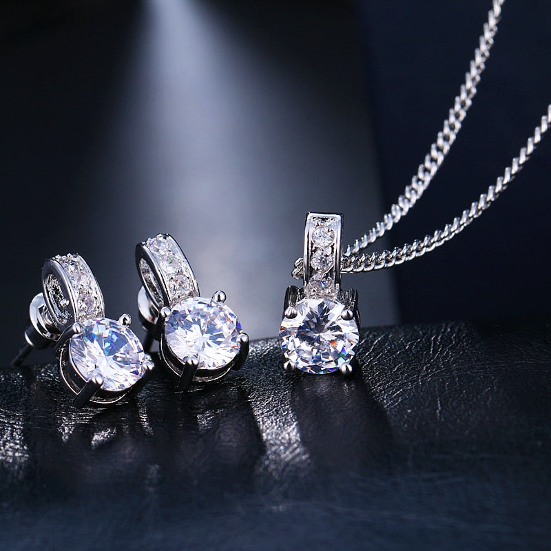 Cubic Zircon White Gold Color Wholesale Jewelry Sets