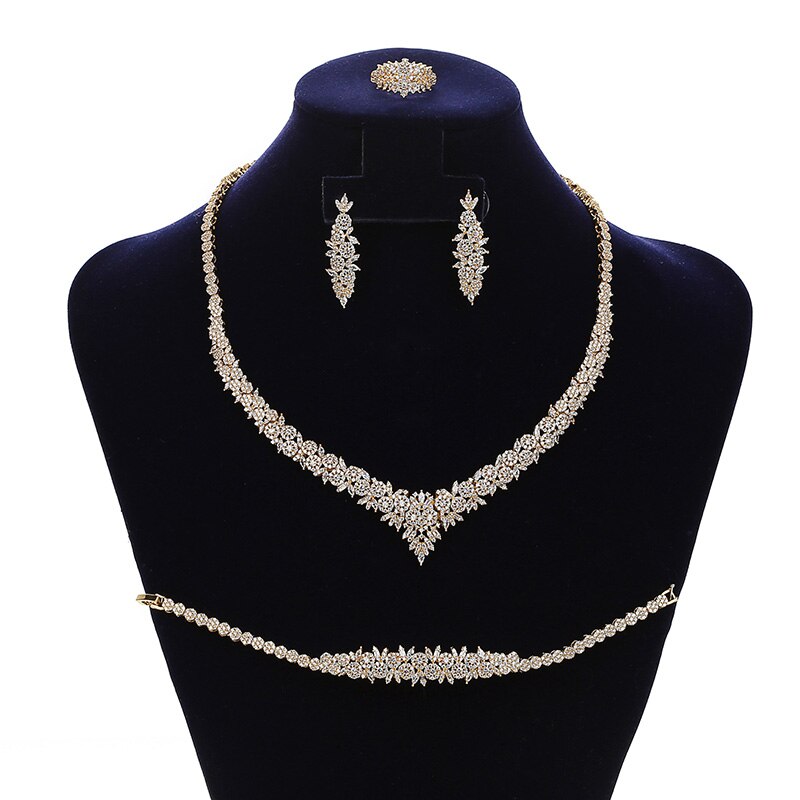 4PCS Necklace Earrings Ring And Bracelet Set For Women