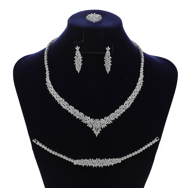 4PCS Necklace Earrings Ring And Bracelet Set For Women