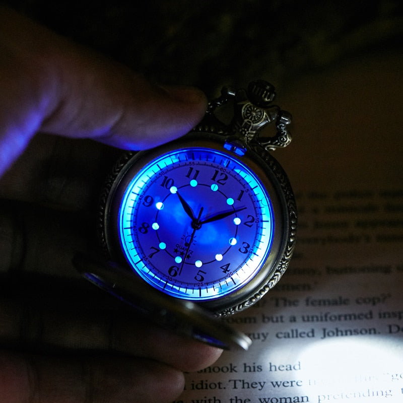Luminous LED Flash Necklace Hour Vintage  Pocket Watch