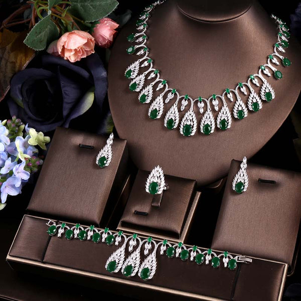 Conjuntos de joyas de cristal CZ con circonitas para novias de 4 piezas