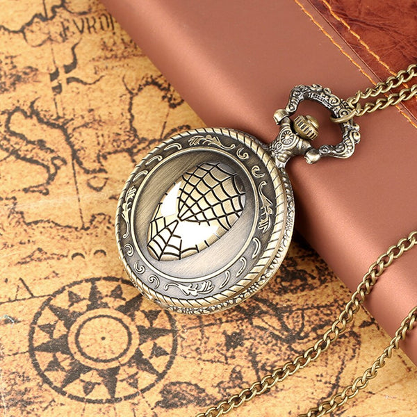 Reloj de bolsillo de cuarzo con temática de araña de bronce retro para niños, exquisito collar con colgante