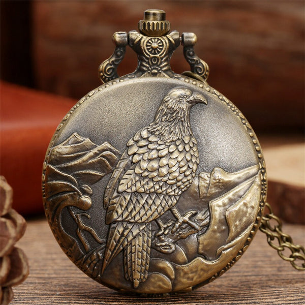 Reloj de bolsillo vintage de cuarzo con pantalla de águila antigua