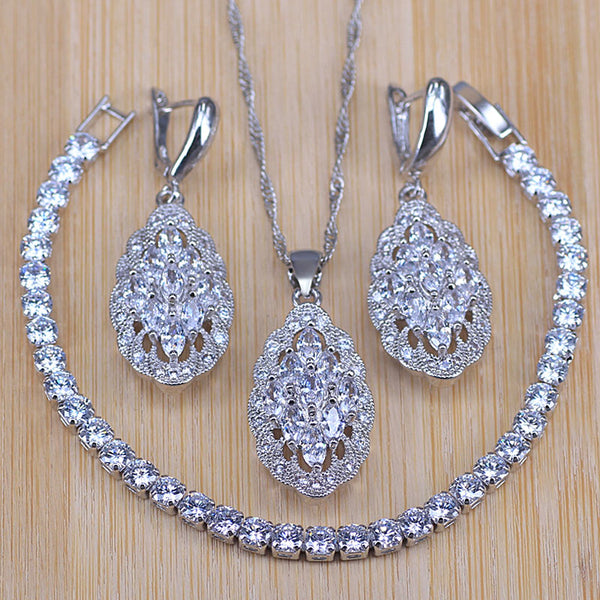 Promotion White Cubic Zircnoia  Silver Color Bridal Jewelry Sets