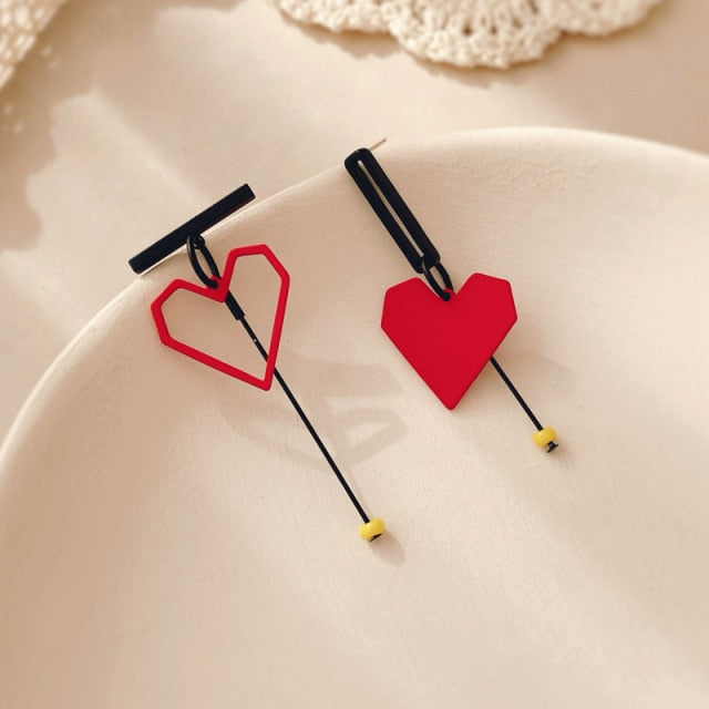 Fashion Vintage Red Color Heart Geometric Earring for Women