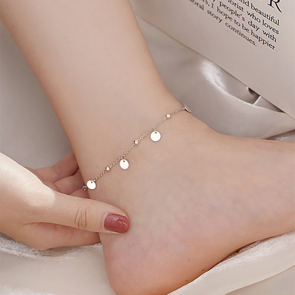 Pulsera tobillera con cadena de disco encantadora de color plateado para mujer