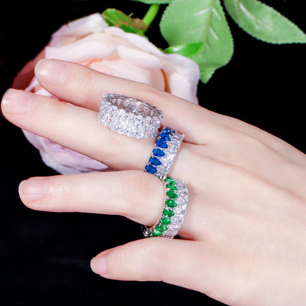 Luxury Sparking Mirco Pave Big Water Cut Cubic Zirconia Finger Ring