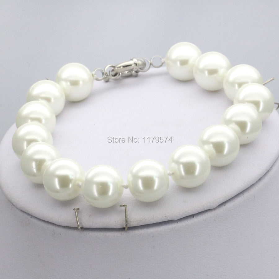 10mm White Round Shell Pearl Beads Necklace Bracelet Earrings Sets