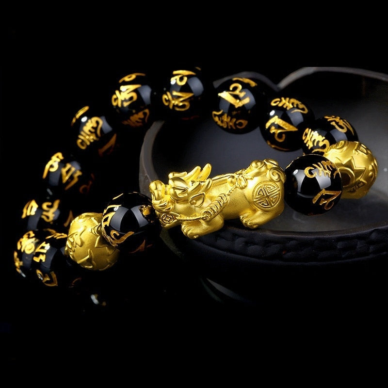 Obsidian Stone Beads Bracelet Pixiu Bracelet