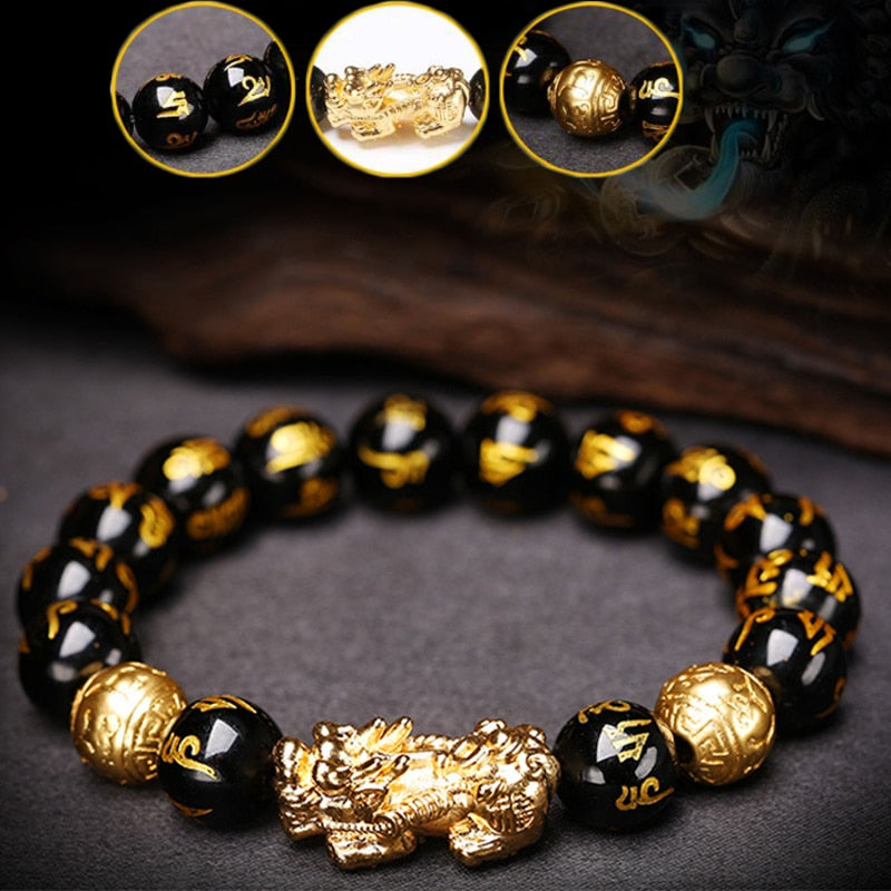 Obsidian Stone Beads Bracelet Pixiu Bracelet