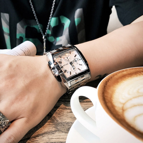 Relojes de pulsera de cuarzo de lujo con esfera grande para hombre