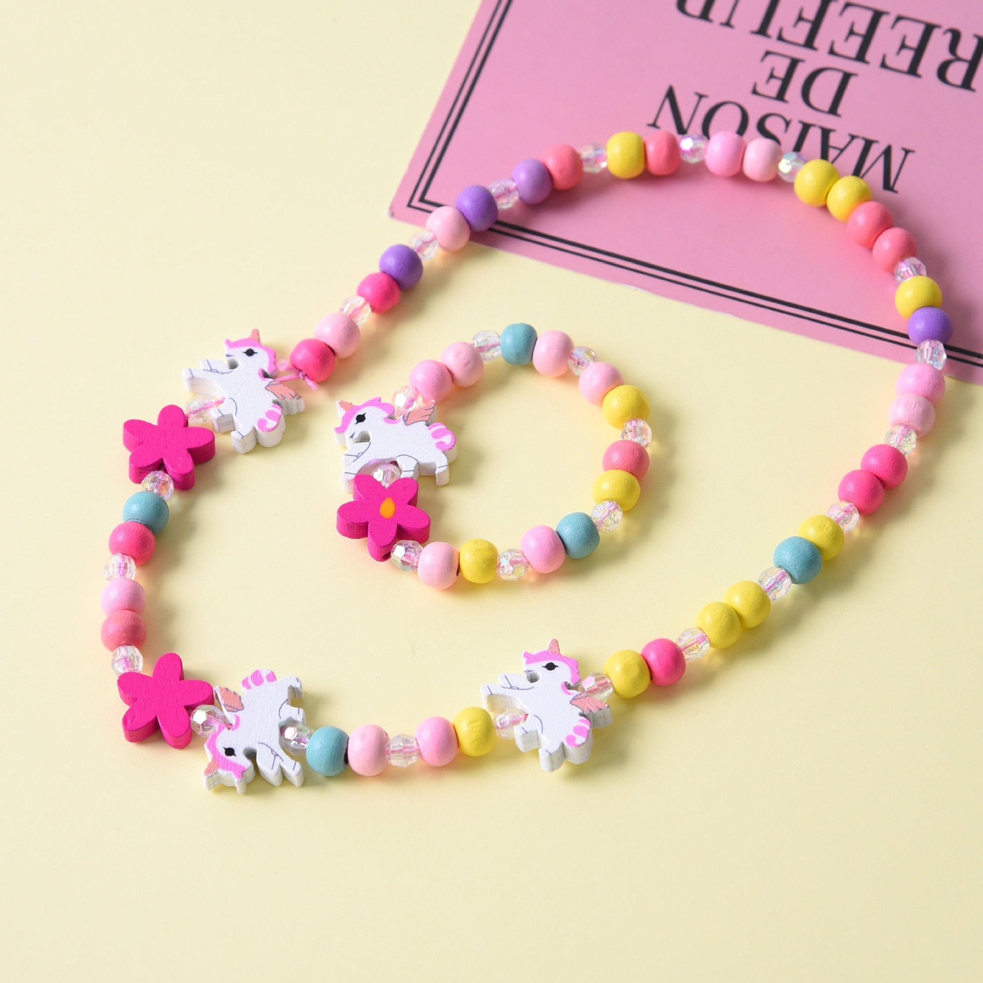 Cute Cartoon Wooden Flower Animal Child Sweater Necklace
