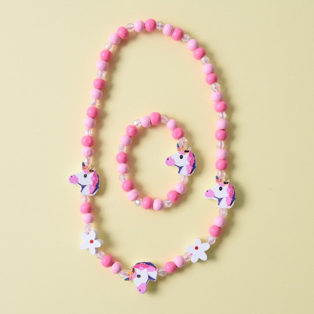 Cute Cartoon Wooden Flower Animal Child Sweater Necklace