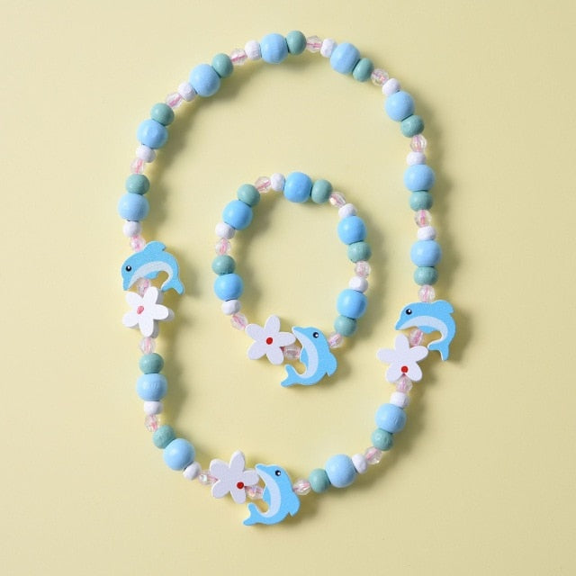 Cute Cartoon Wooden Flower Animal Child Sweater Necklace