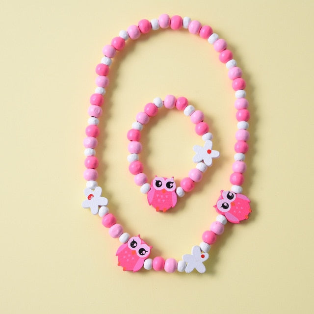 Cute Cartoon Wooden Flower Animal Child Sweater Necklace