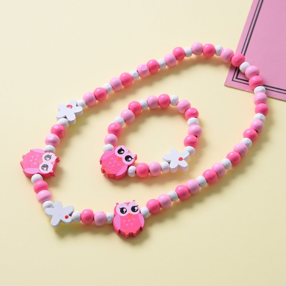 Cute Cartoon Wooden Flower Animal Child Sweater Necklace
