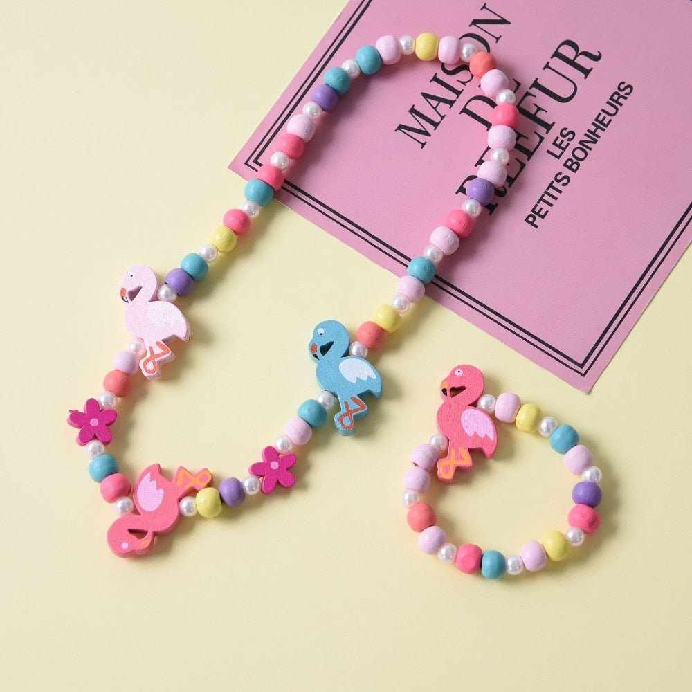 Cute Cartoon Wooden Flower Animal Child Sweater Necklace