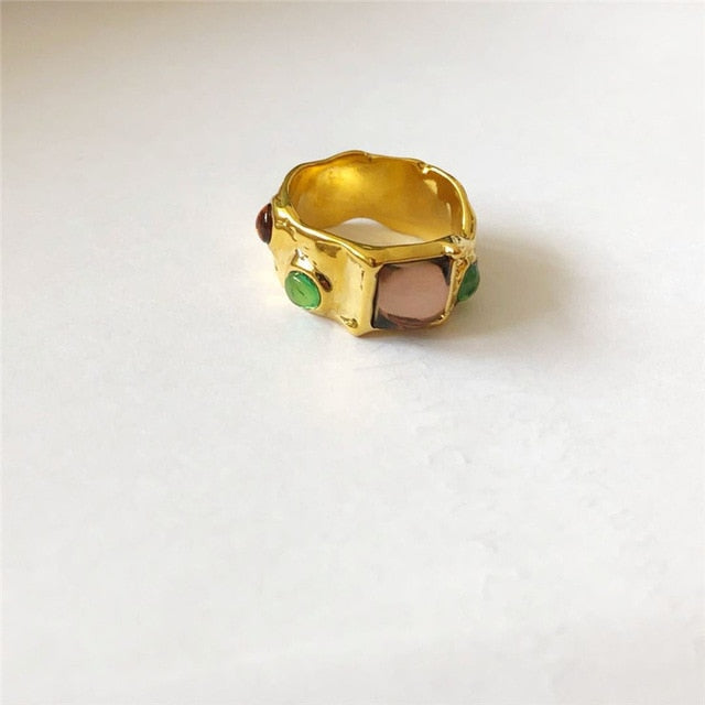 Colorful Vintage  Gold-Plated Crystal Rhinestone Rings