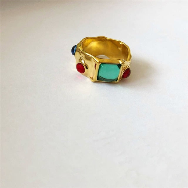 Colorful Vintage  Gold-Plated Crystal Rhinestone Rings