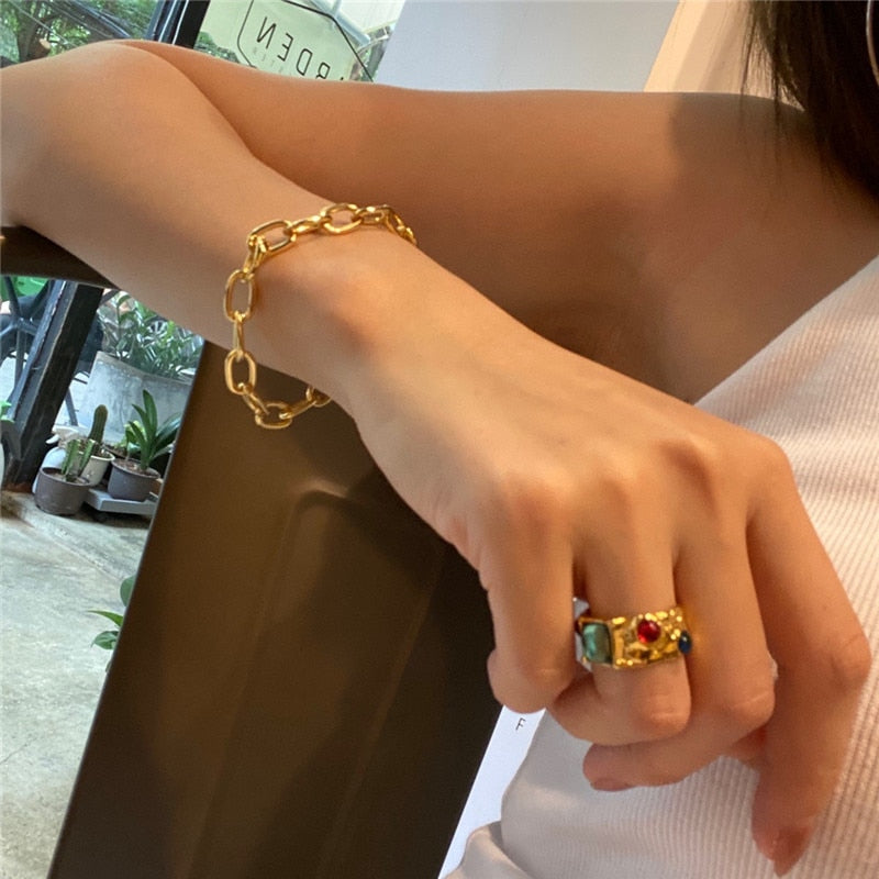 Colorful Vintage  Gold-Plated Crystal Rhinestone Rings