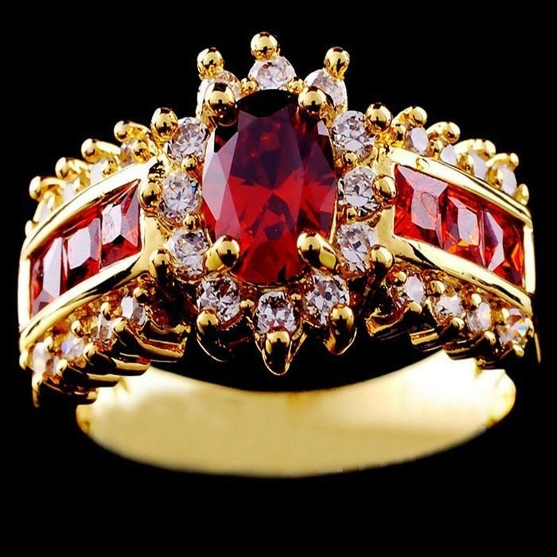 Women's Wedding Red Crystal CZ Gold Color Ring