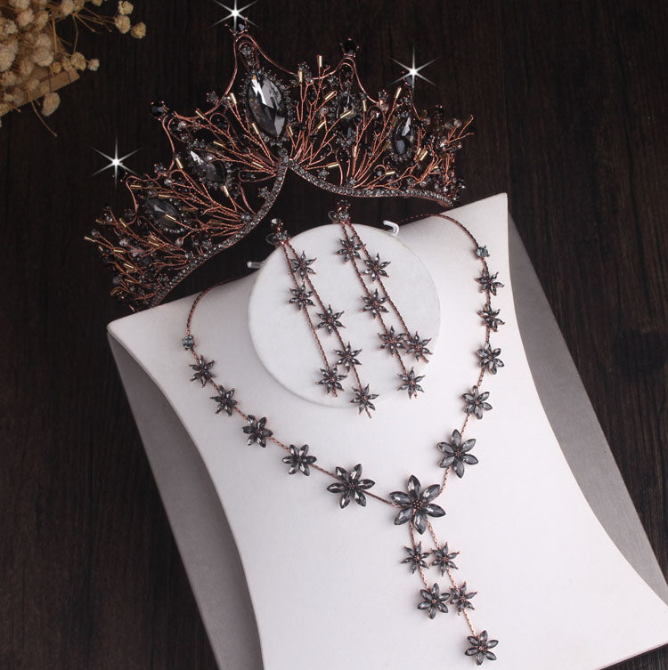 Baroque Silver Plated Crystal Leaf Bridal Jewelry Sets
