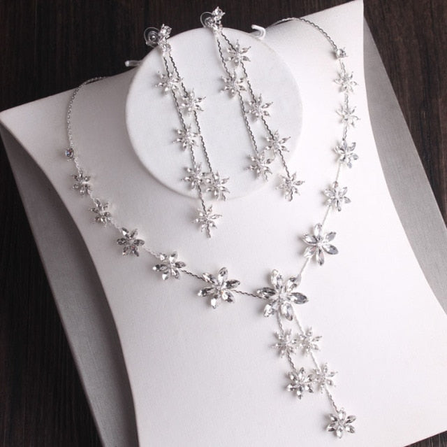 Baroque Silver Plated Crystal Leaf Bridal Jewelry Sets