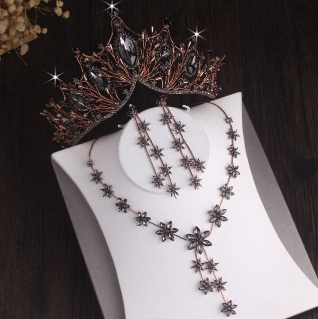 Baroque Silver Plated Crystal Leaf Bridal Jewelry Sets