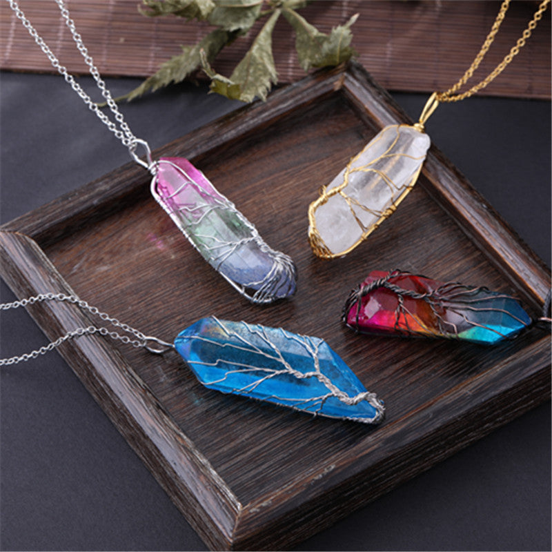 Vintage Reiki Natural Stone Crystal Pendant Necklace 1pcs