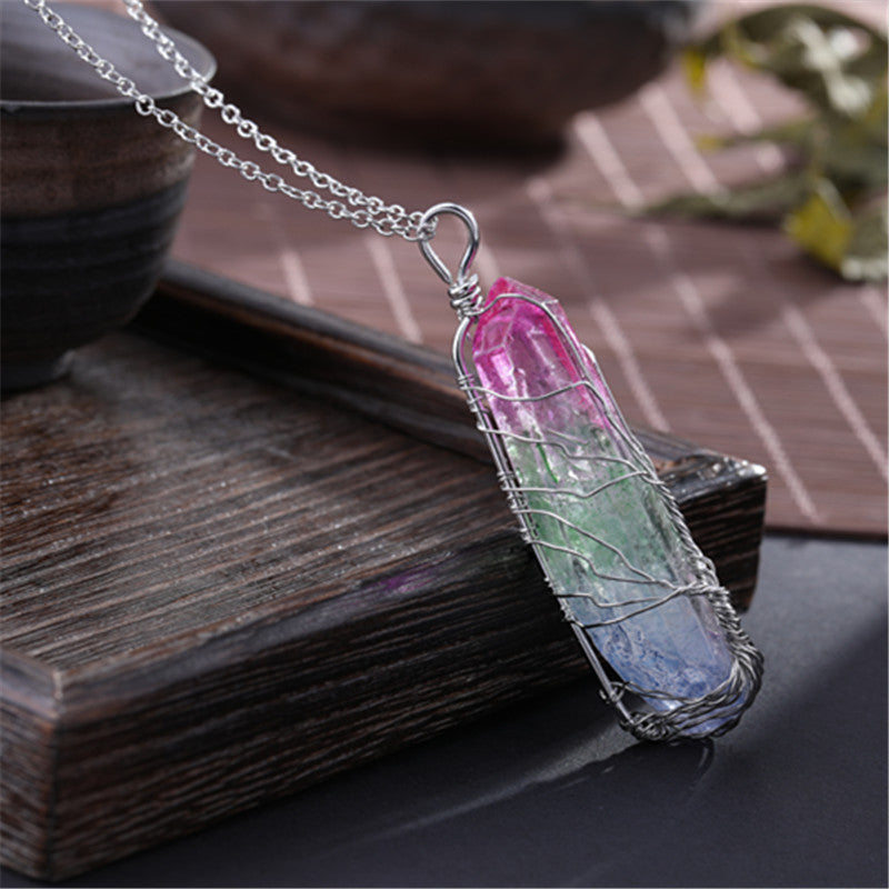 Vintage Reiki Natural Stone Crystal Pendant Necklace 1pcs