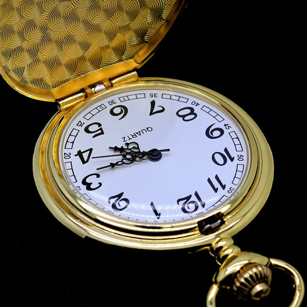 Retro Smooth Round Dial Arabic Numbers Analog Quartz Chain Pocket Watch