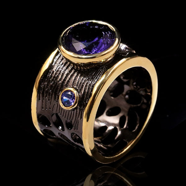 S925 Sterling Silver Big Round Cut Amethyst Rings for Women