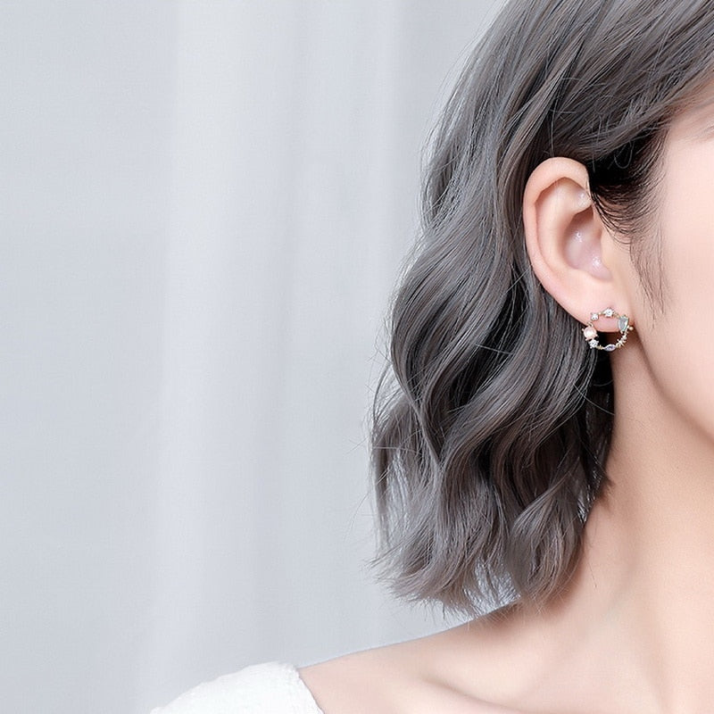 New Arrival Classic Round Pink Green Crystal Stud Earrings