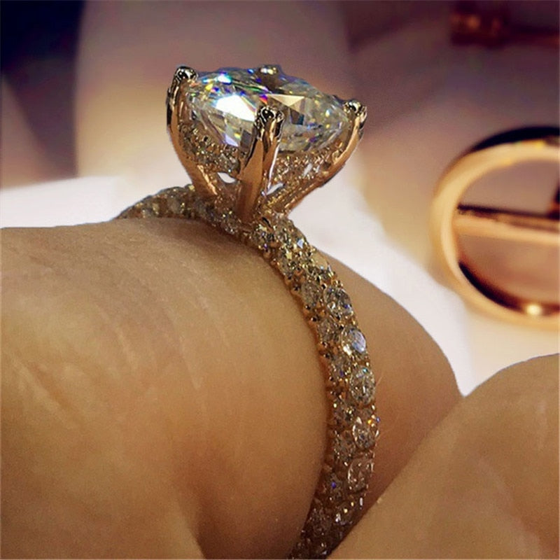 Luxury Propose Engagement Bridal Jewelry Cubic Zirconia Round Stone Rings
