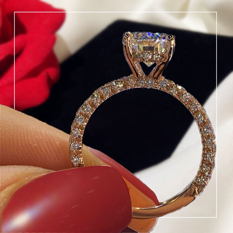 Luxury Propose Engagement Bridal Jewelry Cubic Zirconia Round Stone Rings