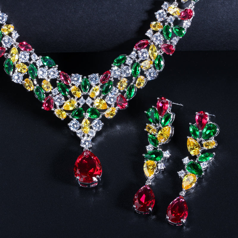 Water Drop Cubic Zirconia Wedding Bridal Necklace Jewelry Sets