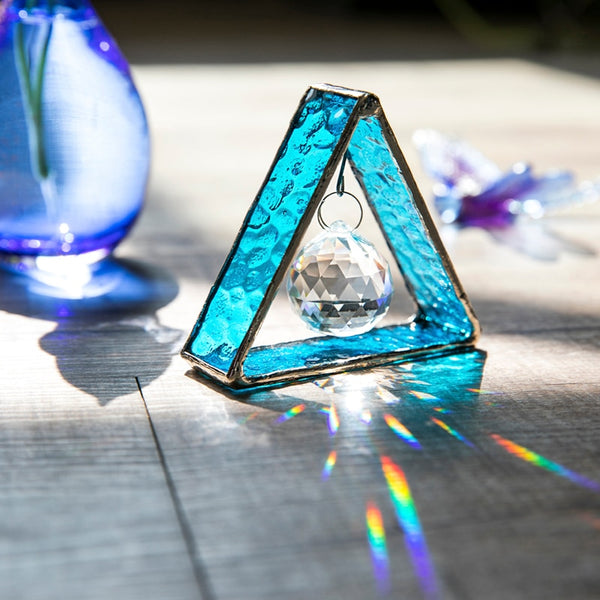 Stained Glass Tripod Figurine  Crystal Ball Prisms Window Hanging Suncatcher