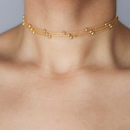 Simple Pearl Bead Chain Choker Necklace