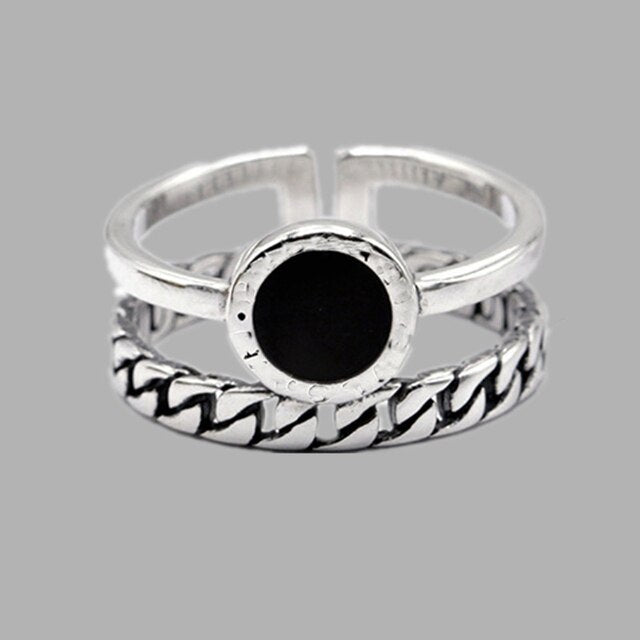 2 layered black Minimalist Thin Circle Gem Rings