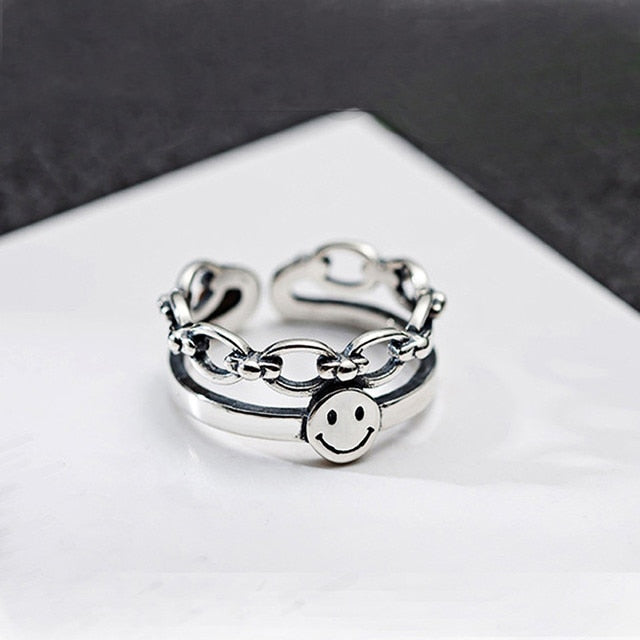 2 layered black Minimalist Thin Circle Gem Rings