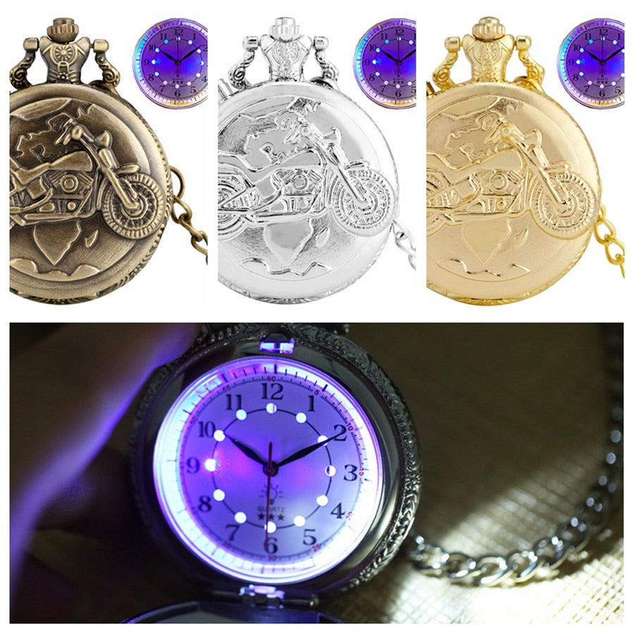 Retro Motorcycle CAR Pattern Quartz Pocket Watch