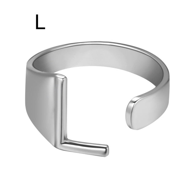 Chunky Wide Hollow A-Z Letter 3Colors Metal Adjustable Opening Ring