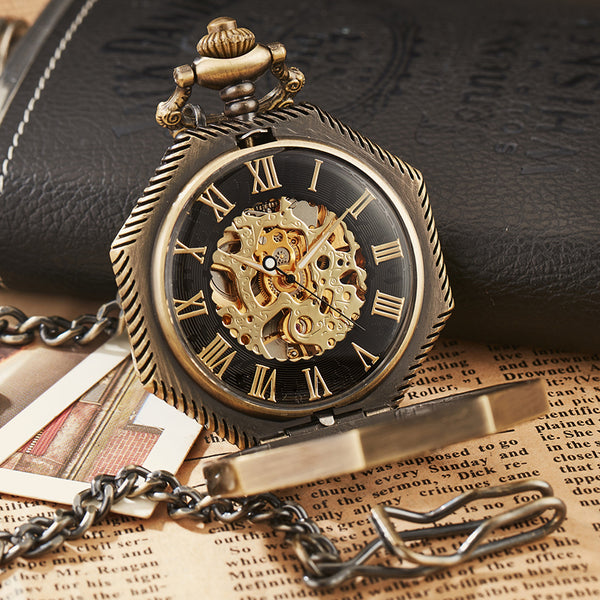 Reloj de bolsillo de lujo único con números romanos hexagonales
