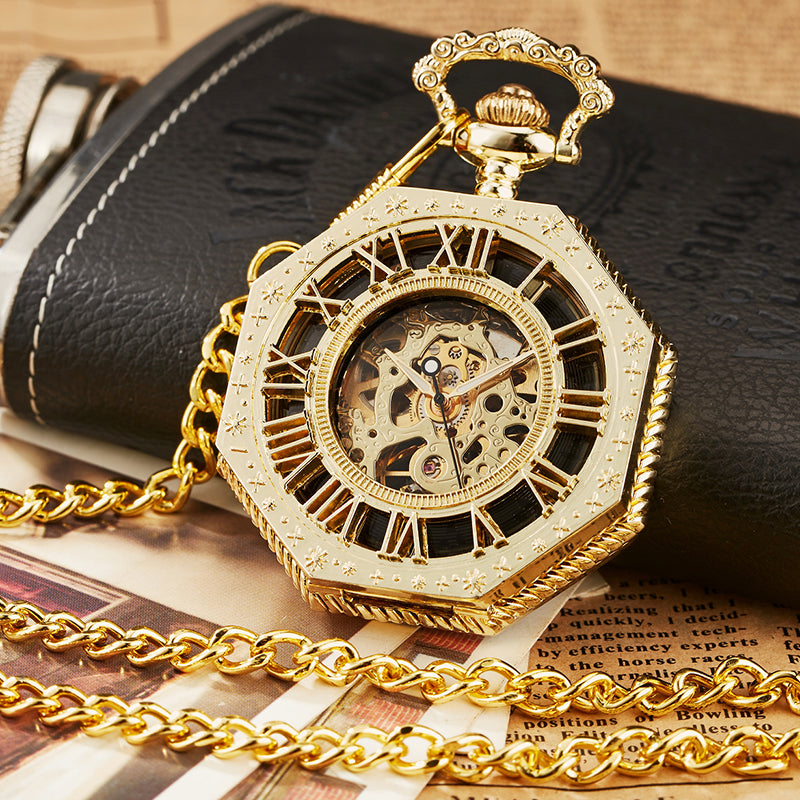 Luxury Unique Hexagonal Roman Number Pocket Watch