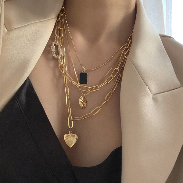 4Pcs/set Paper Clip Chain Love Heart Necklaces