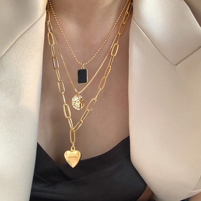 4Pcs/set Paper Clip Chain Love Heart Necklaces