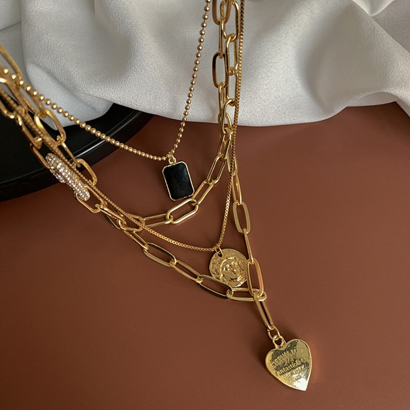 4Pcs/set Paper Clip Chain Love Heart Necklaces